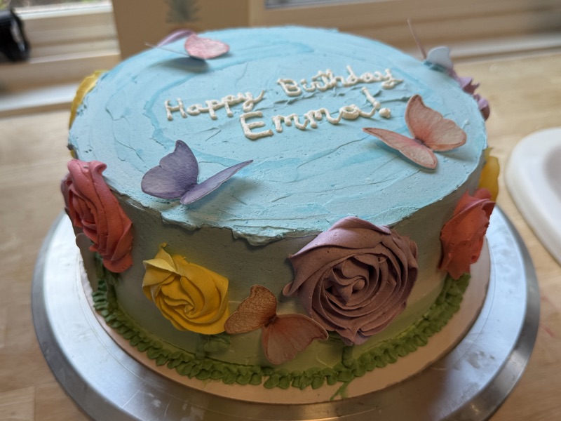 Colorful kids' birthday cake with playful decorations